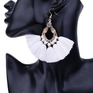 White Tassel Statement Earrings